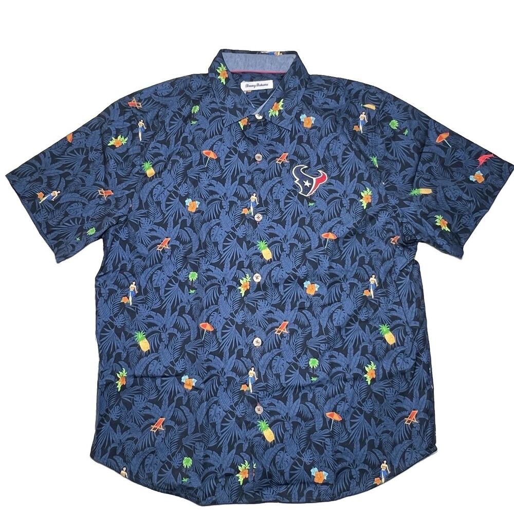 Tommy Bahama Hawaiian NFL Houston Texans Short Sleeve Button Up Shirt Men Sz. L